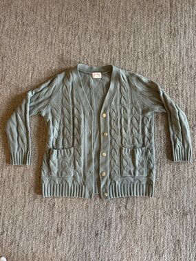 Vintage-Inspired Cable Cardigan in Sage Green